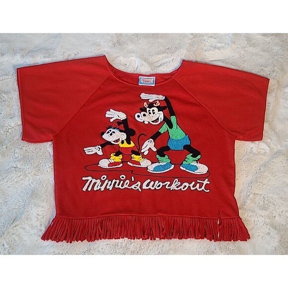 Sunday Comics Disney Fringe Top Minnie & Clarabelle Cow Yarn Graphic Knit VTG -M - Picture 2 of 13